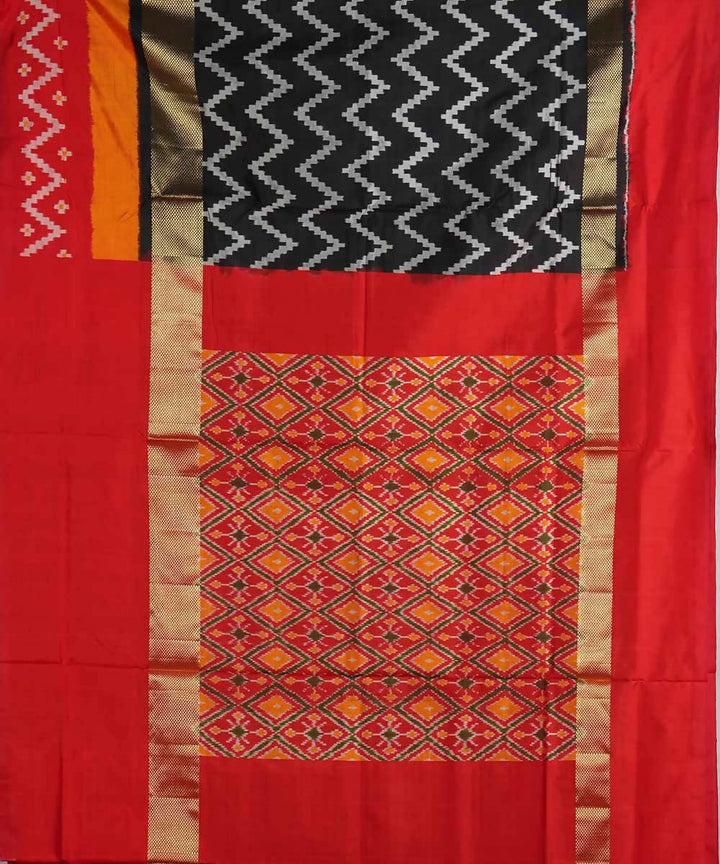 Charcoal black handloom silk ikat pochampally saree
