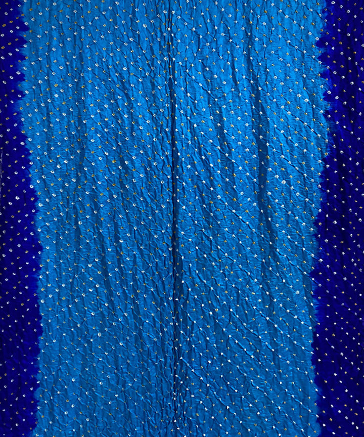 Sky blue hand printed gajji silk bandhani saree