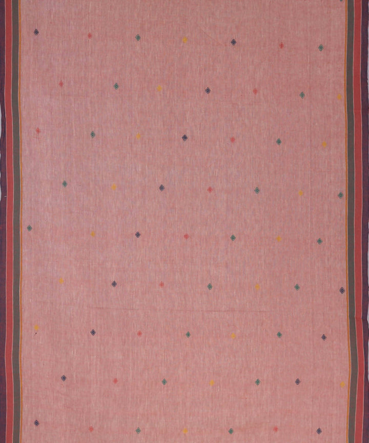 Red handwoven kutchi weave kala cotton saree