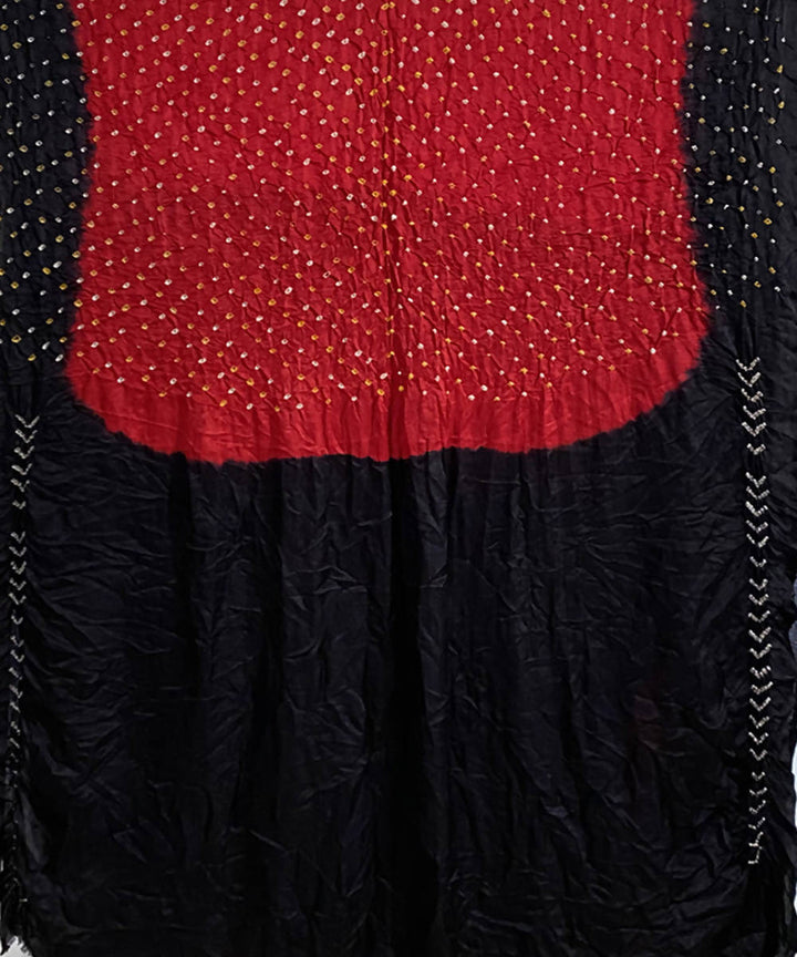 Black red hand printed bandhani gajji silk saree