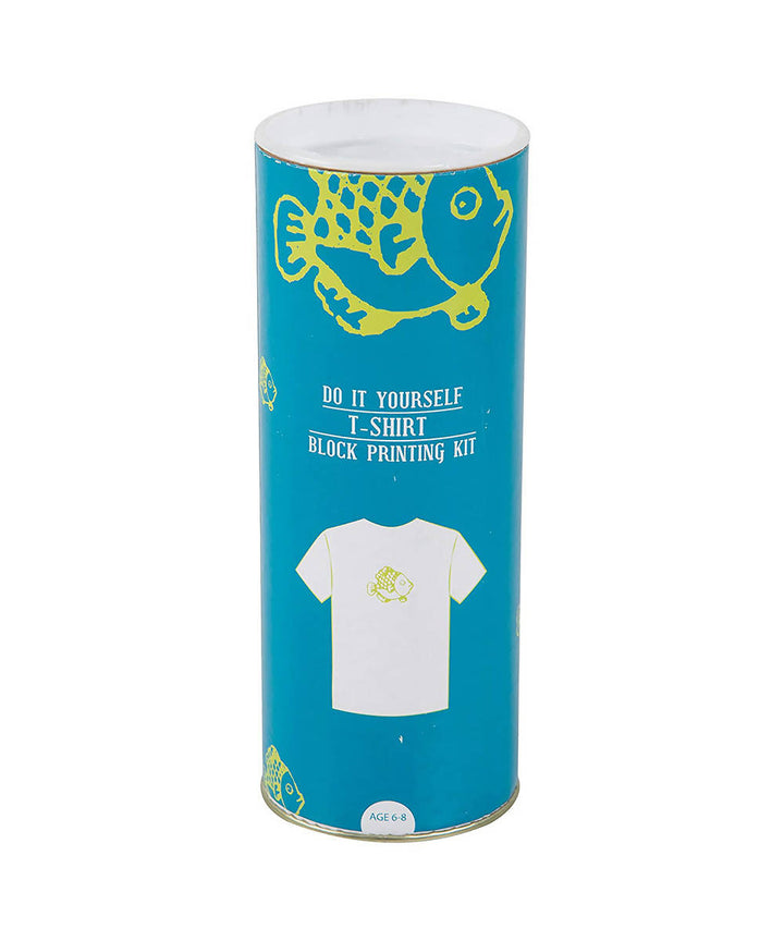 Handmade Wooden Block with Turquoise Fish Print DIY T-Shirt Craft Kit