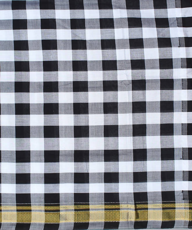 White black checks handwoven chikki paras border ilkal saree