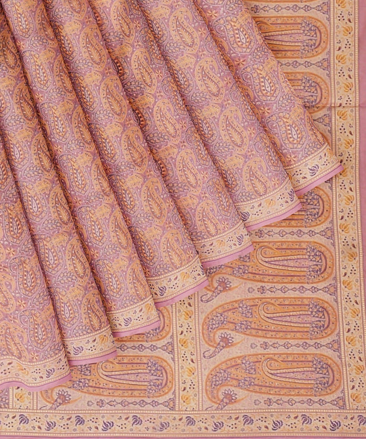 Dark peach handloom silk katan banarasi saree