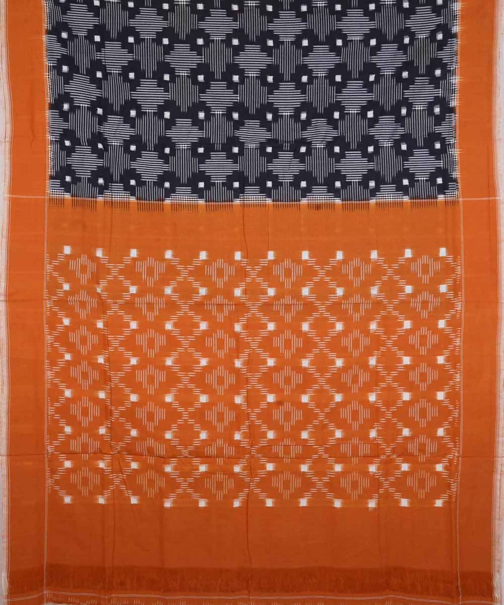 Black and mustard cotton handloom double ikat pochampally saree