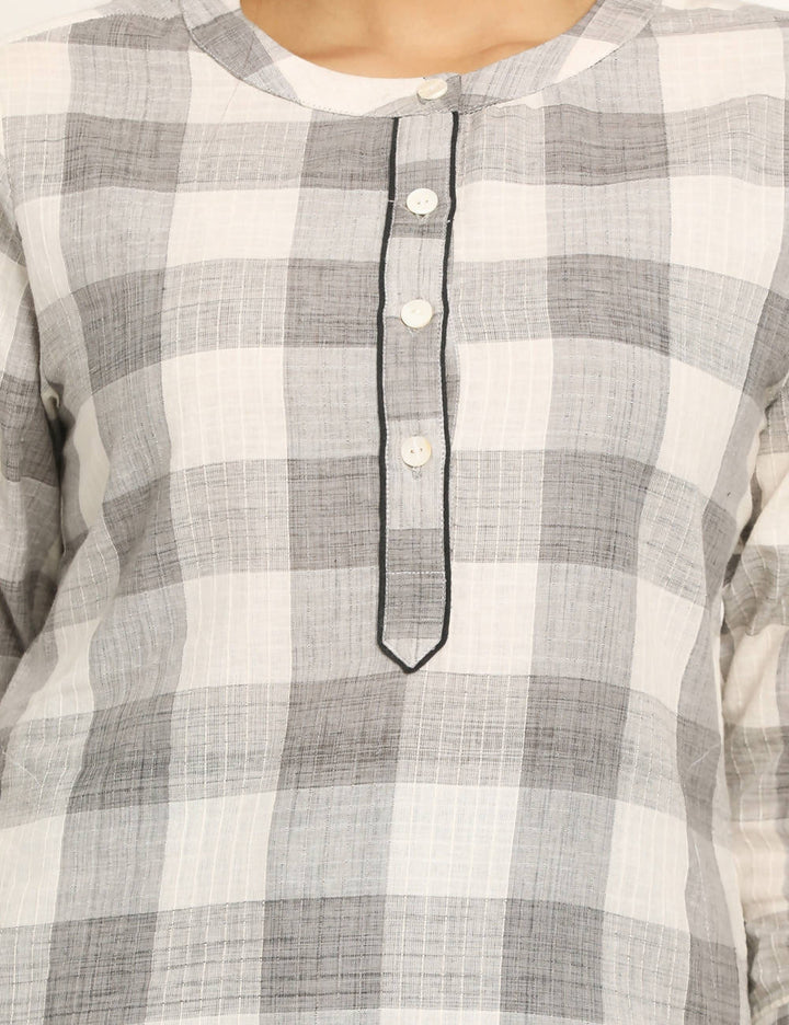 grey white checks Handwoven Cotton Kurta