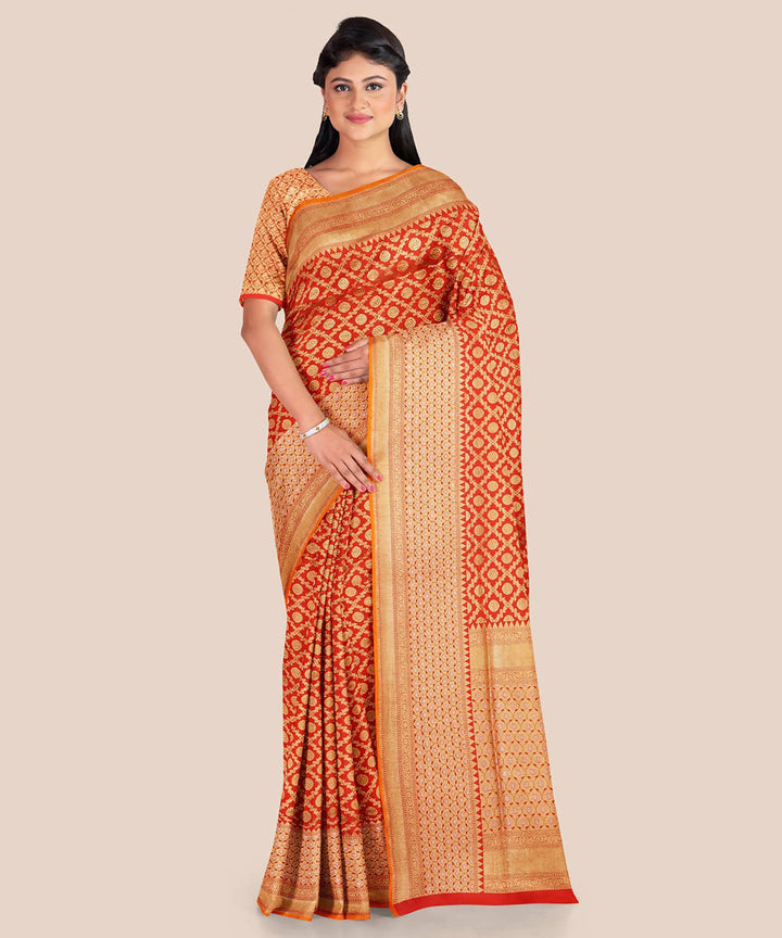 Orange handloom silk katan banarasi saree