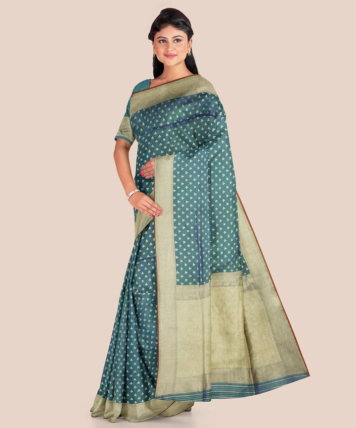 Teal green handloom silk katan banarasi saree