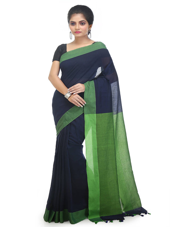 Blue green bengal handloom pure cotton saree