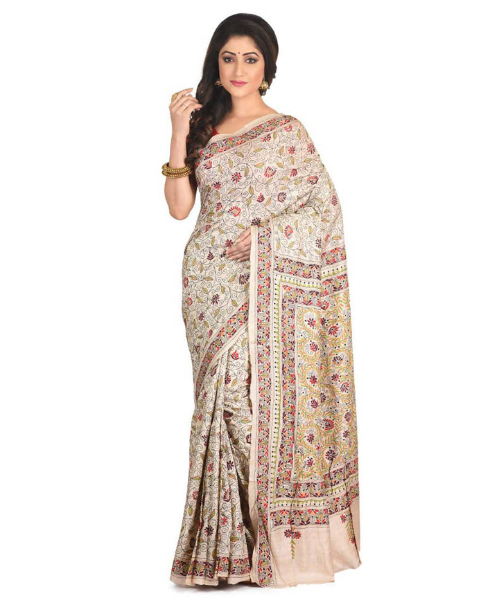 Light green exclusive bengal tasar saree with hand embroidery work