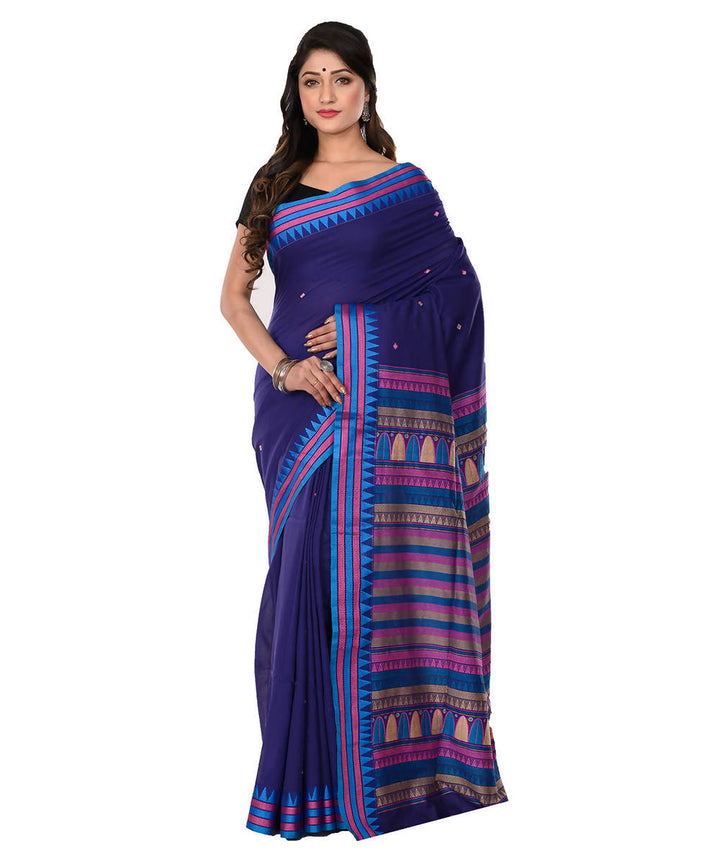 Navy Handloom Bengal Tangail Cotton Saree