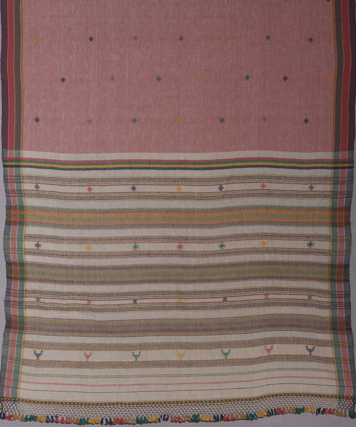 Red handwoven kutchi weave kala cotton saree