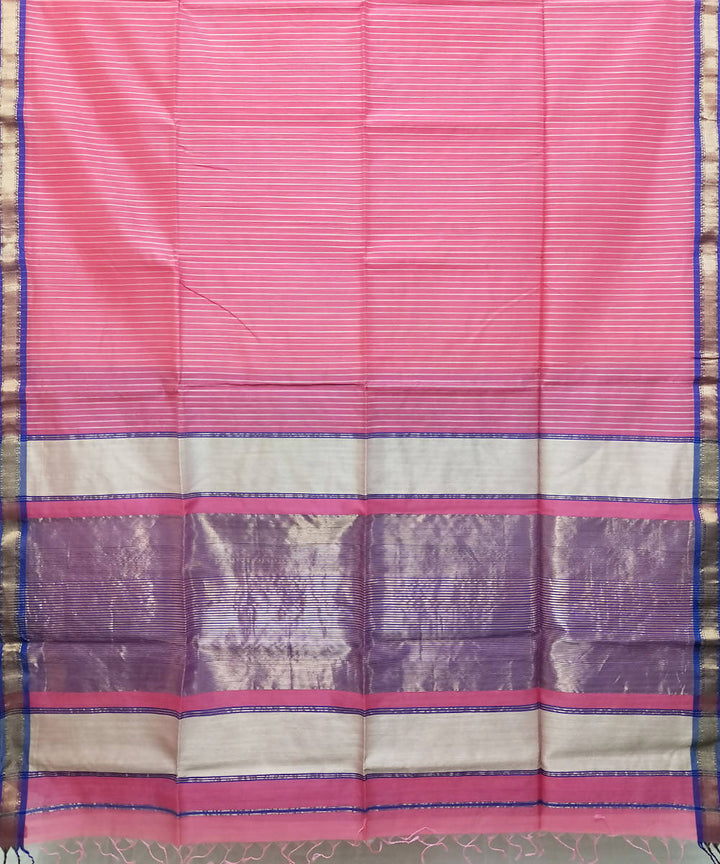 Light pink handwoven cotton silk maheshwari saree