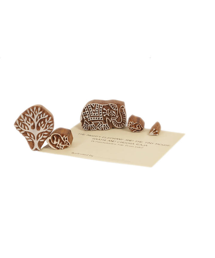 Wood Block Print DIY Craft Kit Panchatantra (Mighty Elephant and Mouse)