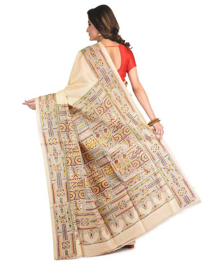 Beige Bengal exclusive tasar saree with hand embroidery work