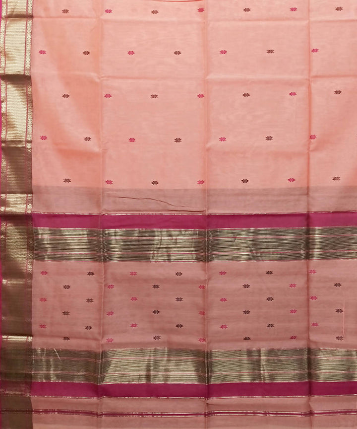 Peach handwoven cotton silk maheshwari saree