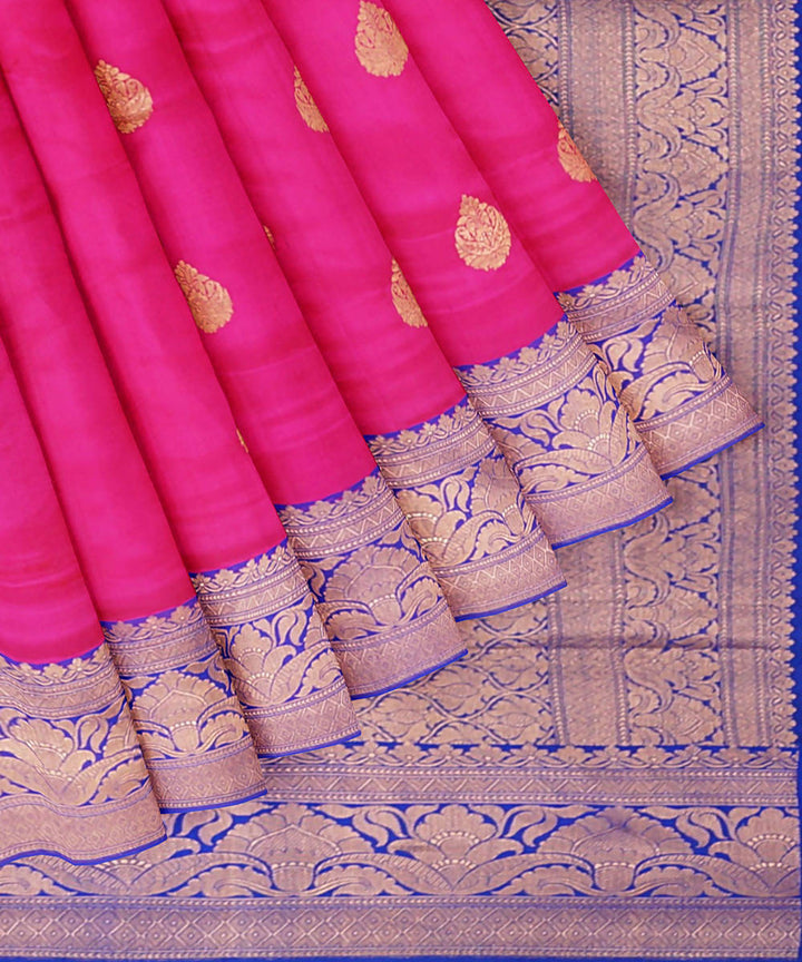 Pink with blue handwoven banarasi katan silk saree