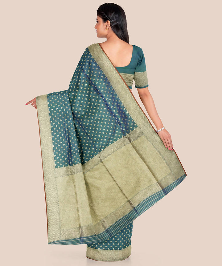 Teal green handloom silk katan banarasi saree