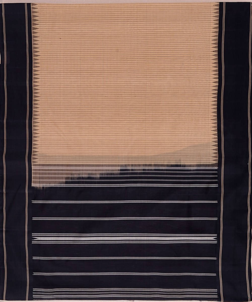 Beige small checks handloom kanchi cotton silk saree black border