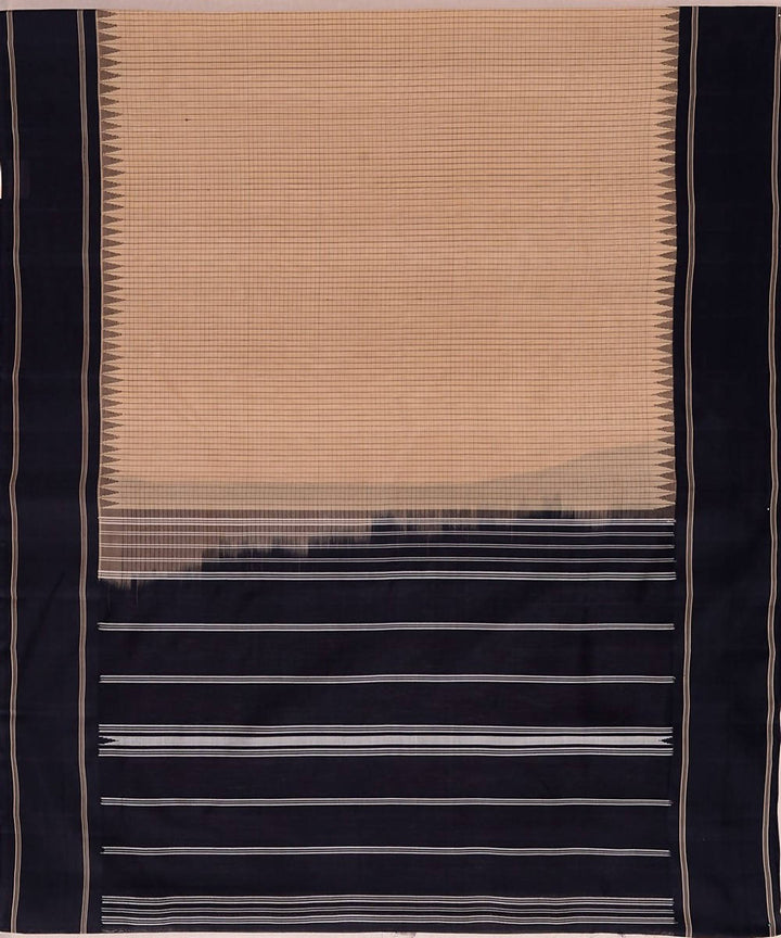 Beige small checks handloom kanchi cotton silk saree black border