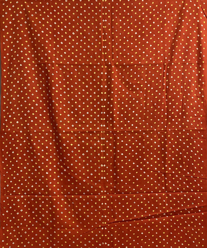 Orange hand printed bandhani cotton silk saree