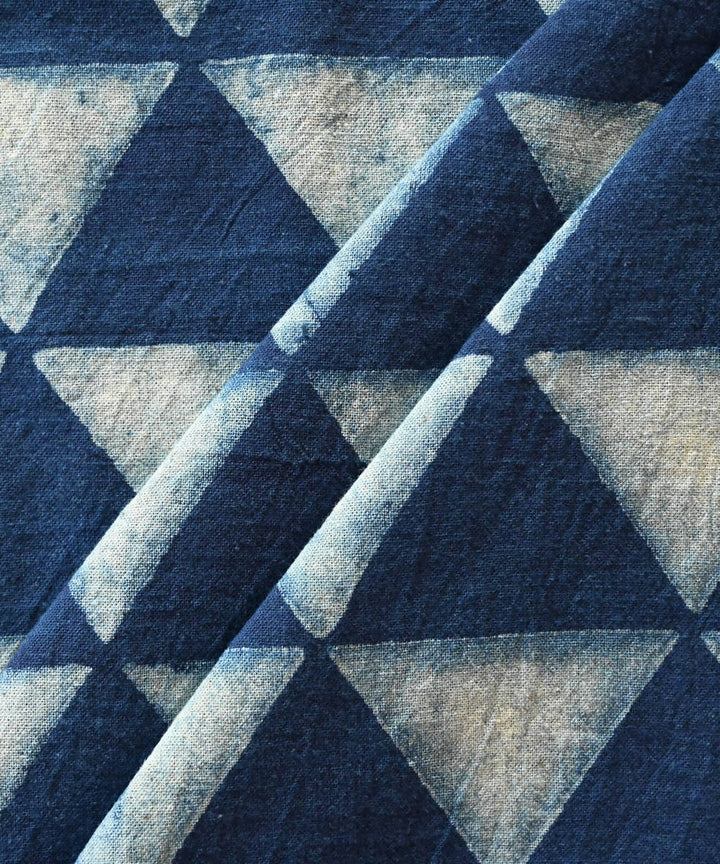 Indigo blue hand blockprint handspun handwoven cotton fabric