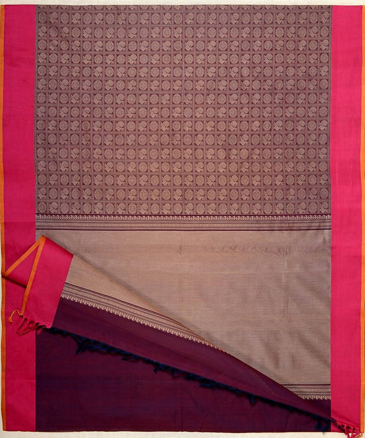 Wine brown handloom kanchi cotton saree jacquard mayil chakram body