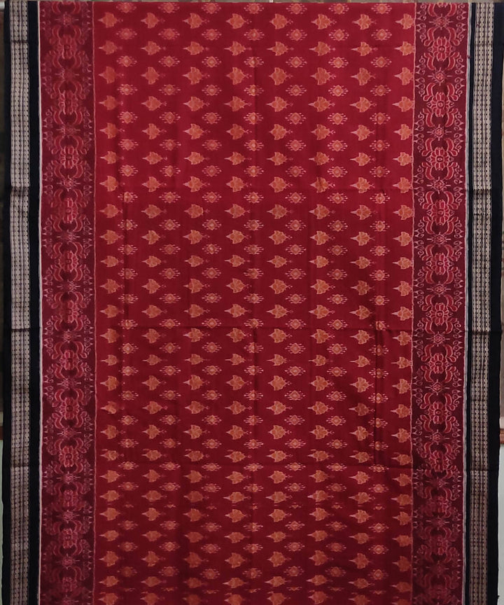 Maroon black cotton handloom sambalpuri saree