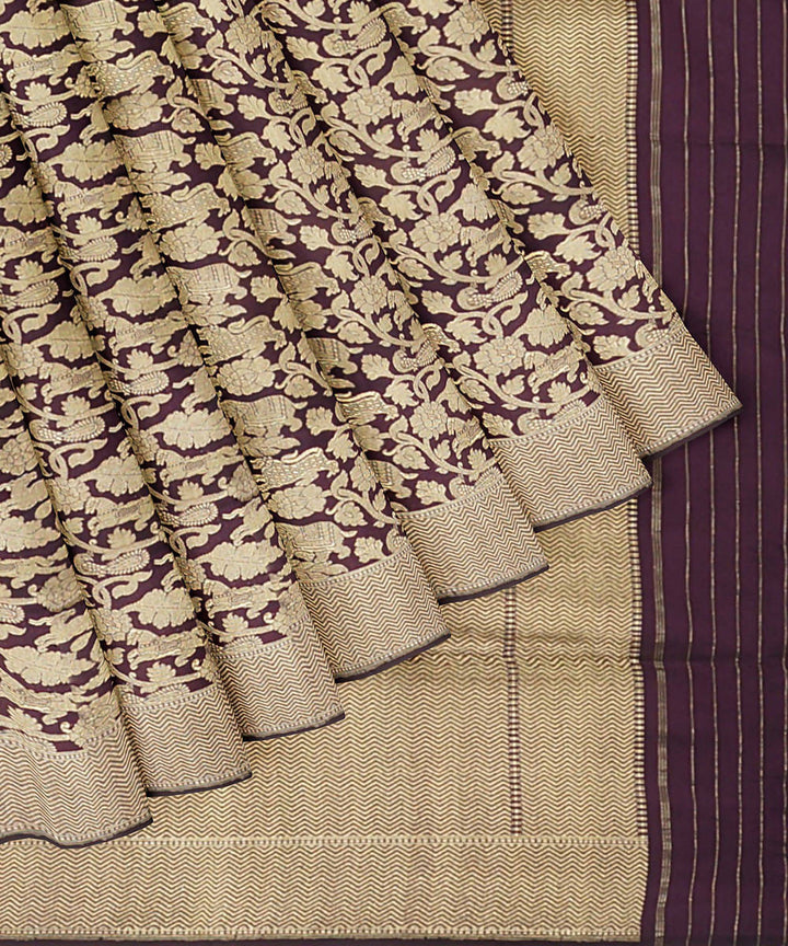 Dark maroon cream handwoven silk banarasi saree