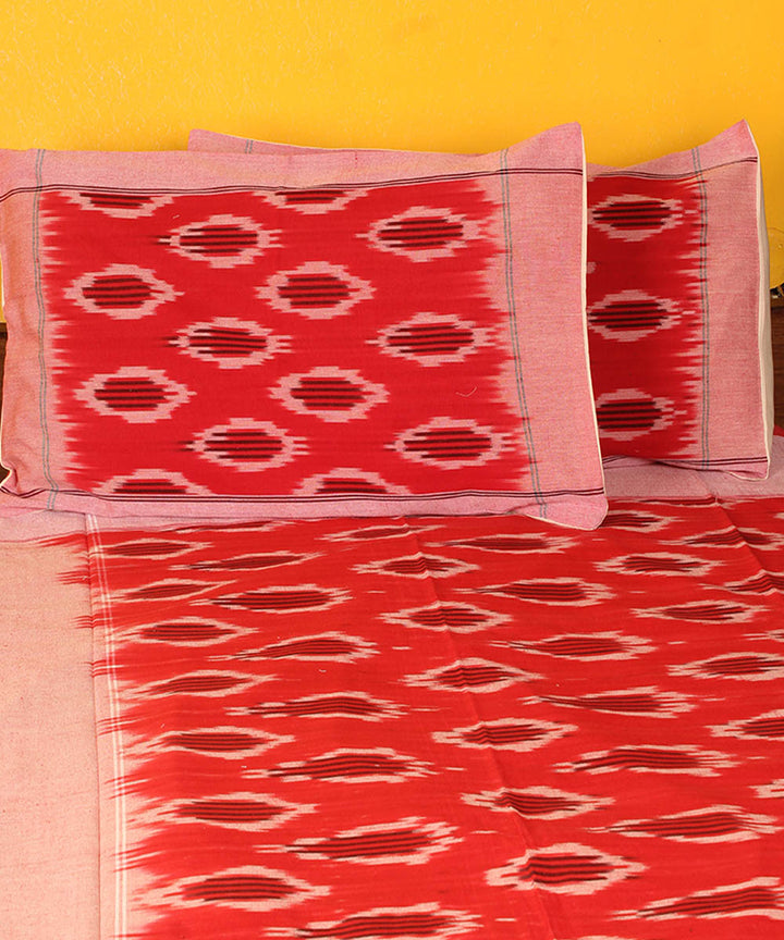 Red cotton handwoven pochampally ikat bedsheet