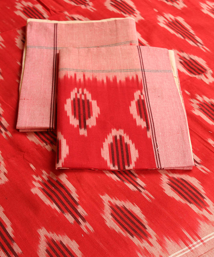 Red cotton handwoven pochampally ikat bedsheet