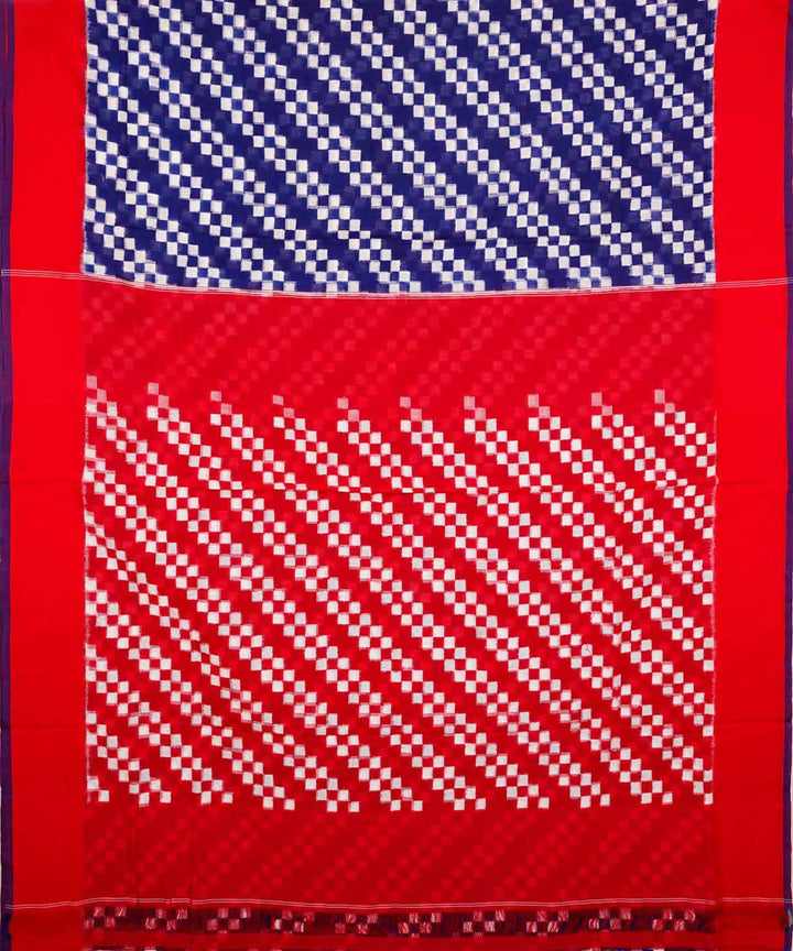 Blue and red cotton handwoven ikat pochampally saree