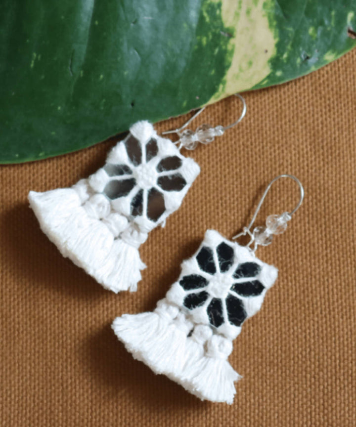 Cream handmade cotton and mirror with crystel earring