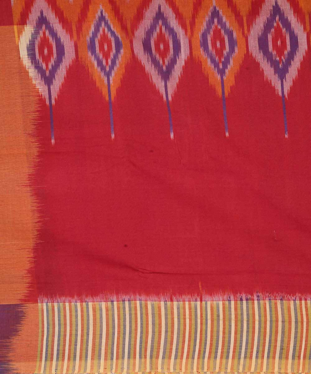 Red orange cotton handloom ikat pochampally saree
