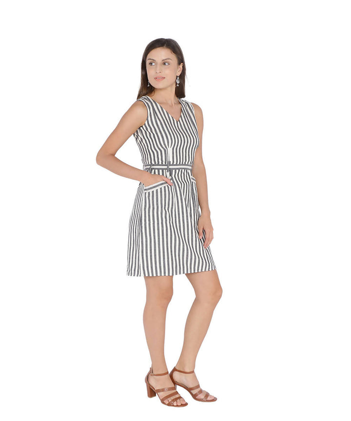 Striped sleeveless handloom cotton short dress