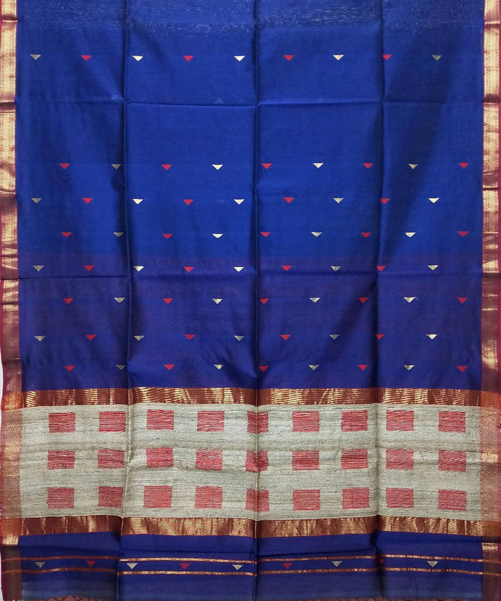 Dark blue handwoven cotton silk maheshwari saree