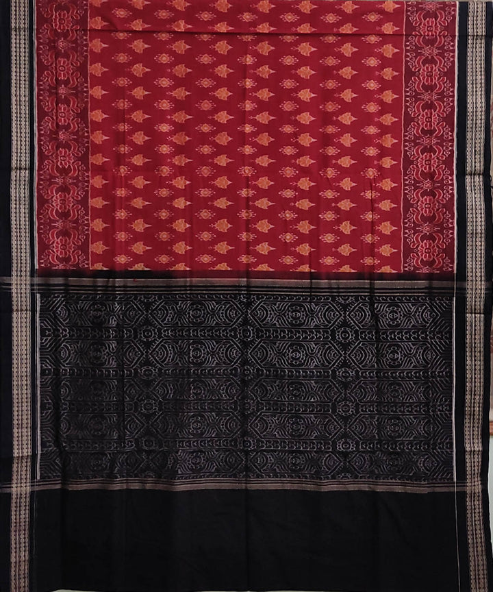 Maroon black cotton handloom sambalpuri saree