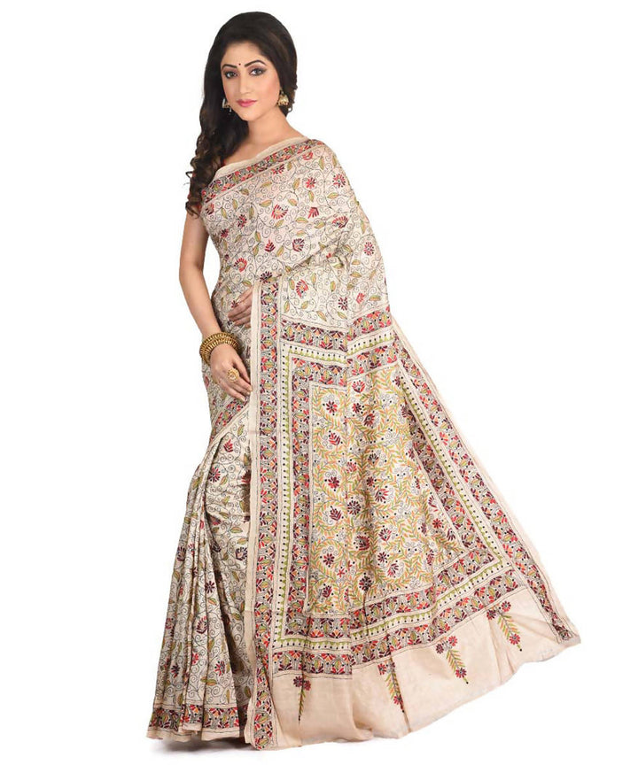 Light green exclusive bengal tasar saree with hand embroidery work