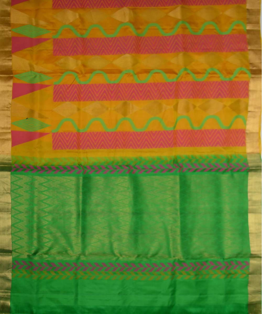 Yellow Green Handloom Brocade Work Soft Silk Saree