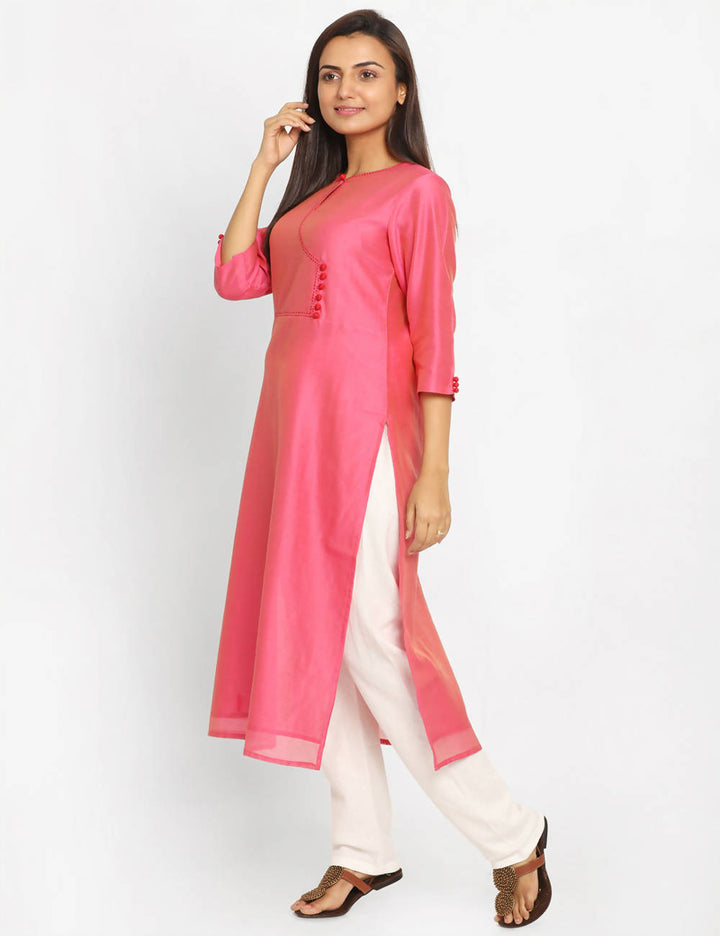 Pink Chanderi Sico Handwoven Kurta