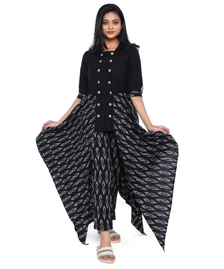 Black ikat and mangalagiri cotton dress with matching pants set