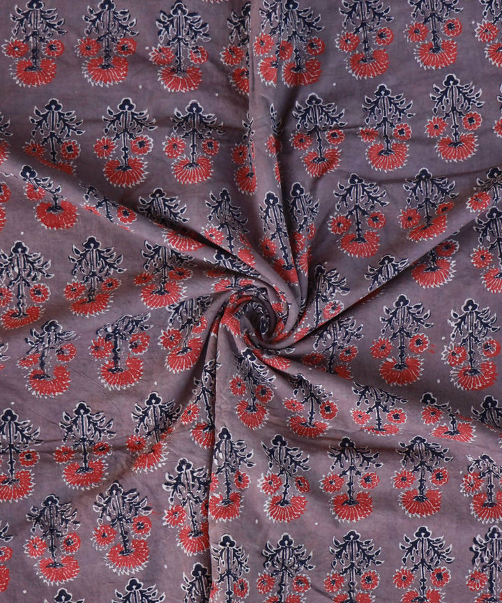 Brown red natural dye hand block printed cotton fabric