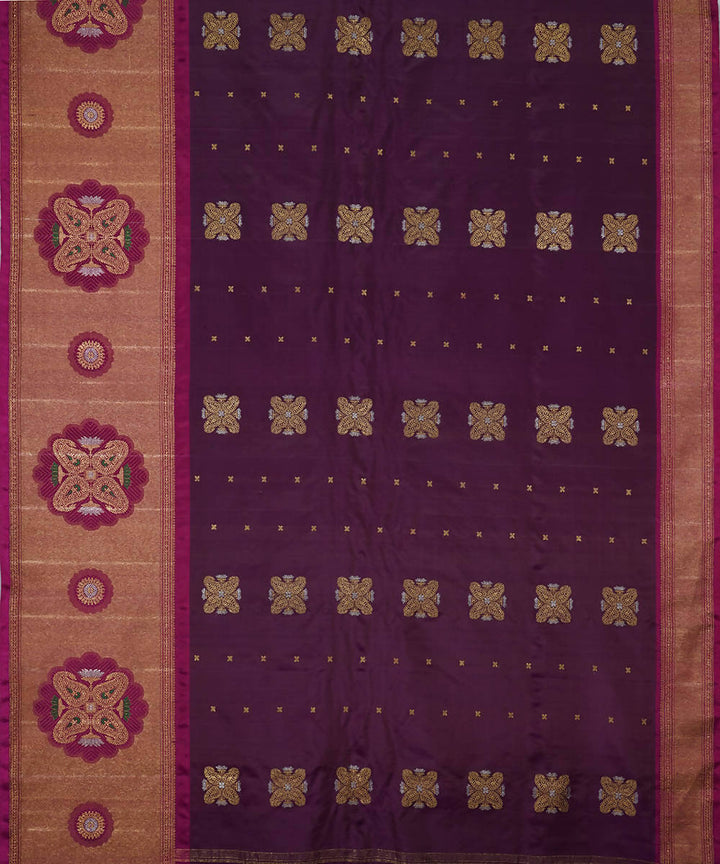 Dark maroon red handwoven silk gadwal saree