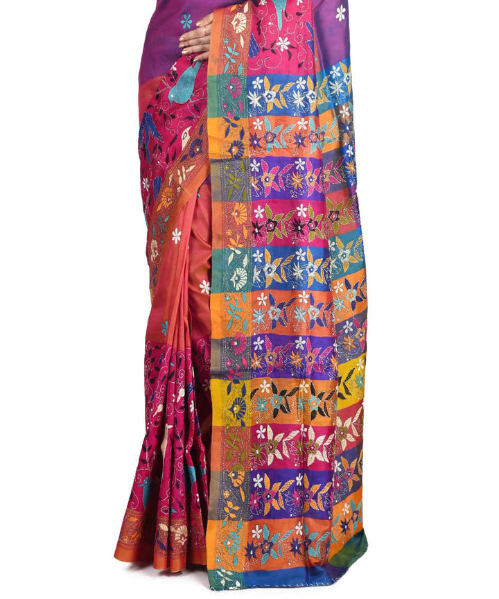 Violet exclusive bengal silk saree with hand embroidery work