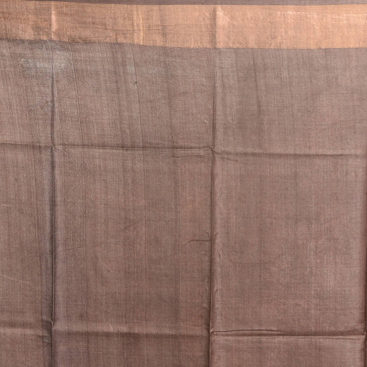 Tasar Natural Color hand block print handwoven mulberry and tussar silk saree