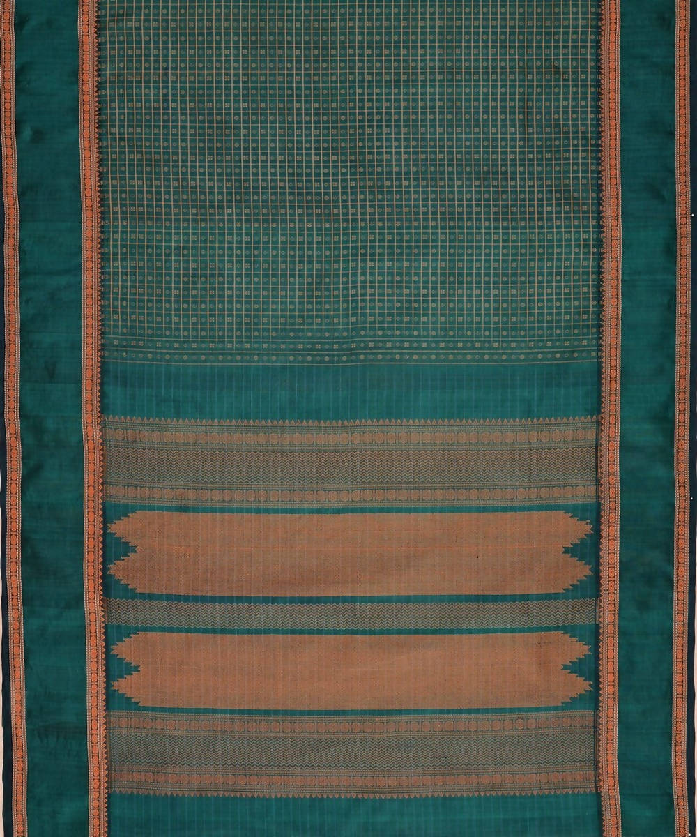 Peacock green kanchi silkcotton lakshadeepam saree rudraksha border