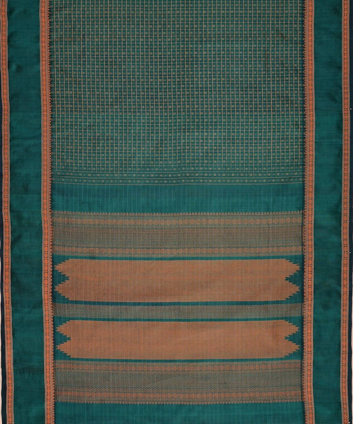 Peacock green kanchi silkcotton lakshadeepam saree rudraksha border