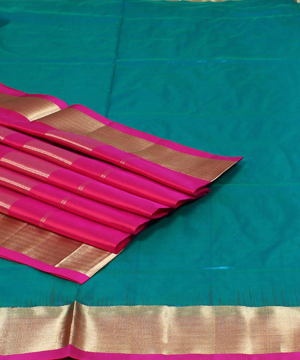 Blue Pink Karnataka Handloom Silk Saree
