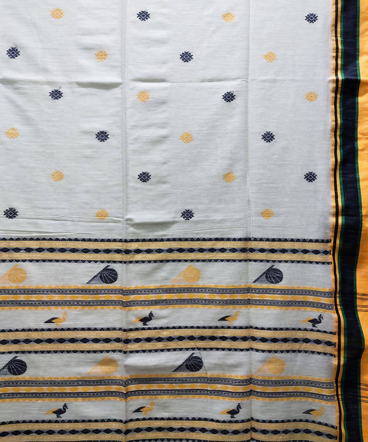 White handwoven handspun cotton saree
