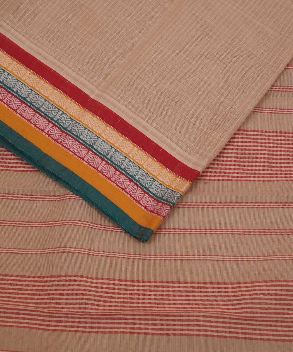 Cream handwoven cotton narayanpet saree