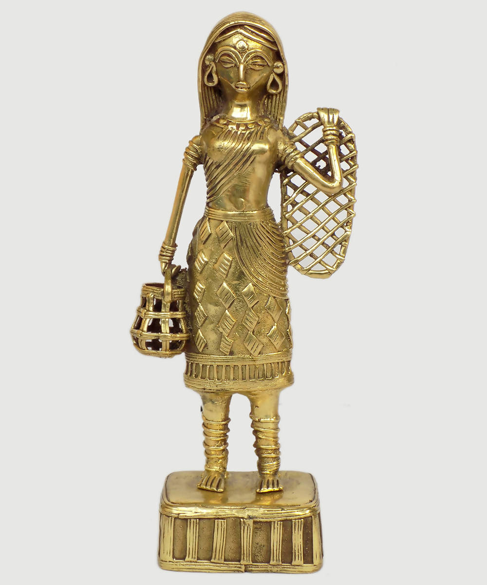 Dhokra brass handcrafted lady with fish net